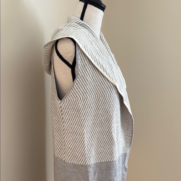 Lineamaglia Made in Italy Wool Blend Women L Stripe Hood Sweater Vest Gray Cream - Picture 4 of 8